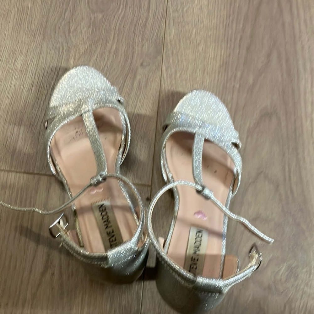 Silver, shiny high heel shoes